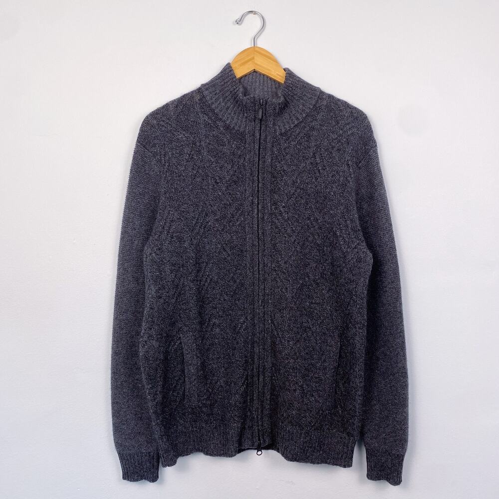 Kinross Men's 100% Cashmere Textured Knit Full Zip Sweater Medium